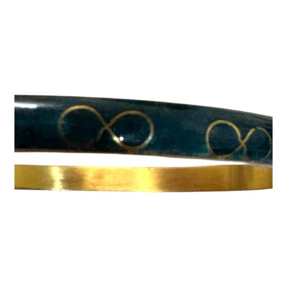 Vtg Cloisonne Turquoise Green Blue Floral Brass Enamel Infinity Symbol Bangle - Picture 4 of 8